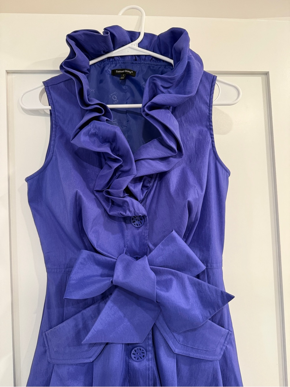 Samuel Dong Solid Shimmer Bubble Dress Purple Small